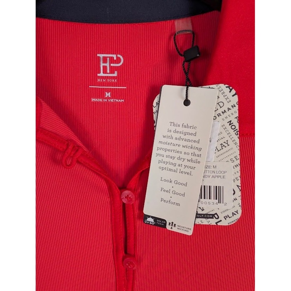 EP New York Golf Polo Womens M Red Ribbed Button Loop Short Henley NEW - Picture 2 of 6
